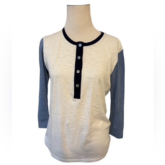Goldie Tops - Goldie White and Blue Henley Shirt — Size S